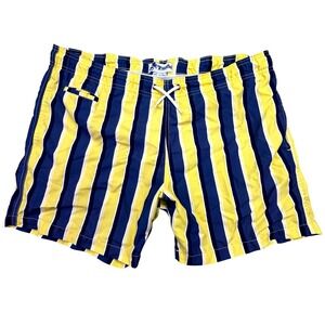 Trunks Surf & Swim Co Swim Shorts Men's Large Striped Blue Yellow Elastic